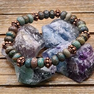 Chrysocolla and Copper Beaded Bracelet